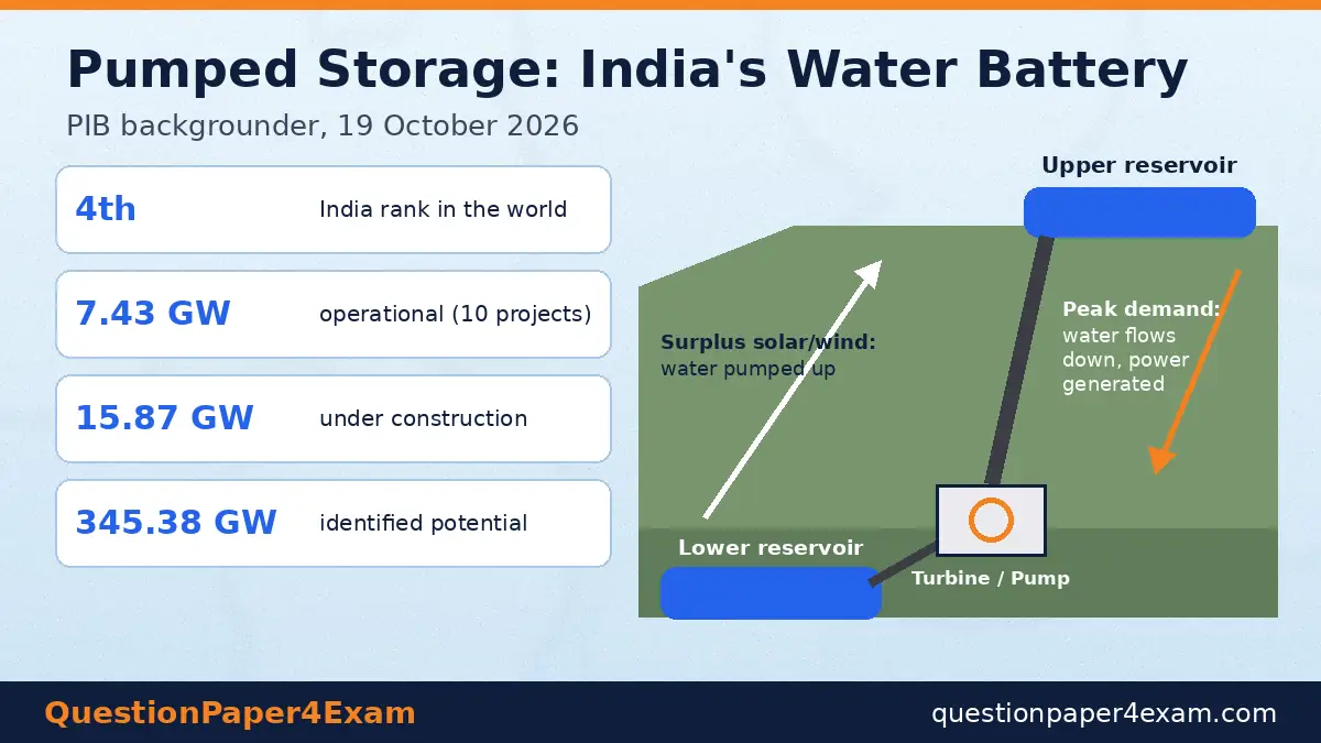daily current affairs 20 october 2026 – pumped storage hydropower water battery diagram