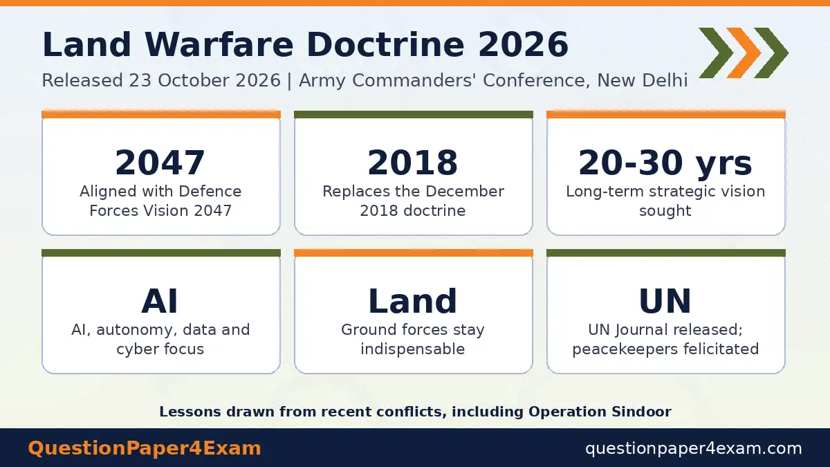 24 अक्टूबर 2026 करंट अफेयर्स – लैंड वॉरफ़ेयर डॉक्ट्रिन 2026 के मुख्य बिंदु ग्राफ़िक