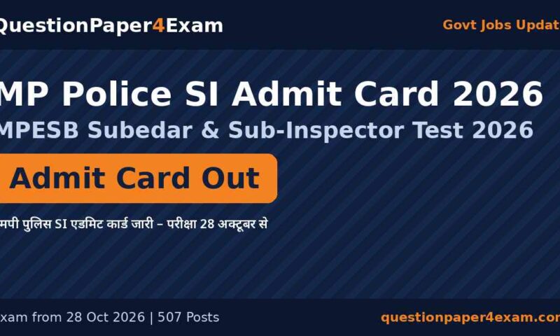 MP Police SI Admit Card 2026 Out: Exam from 28 Oct