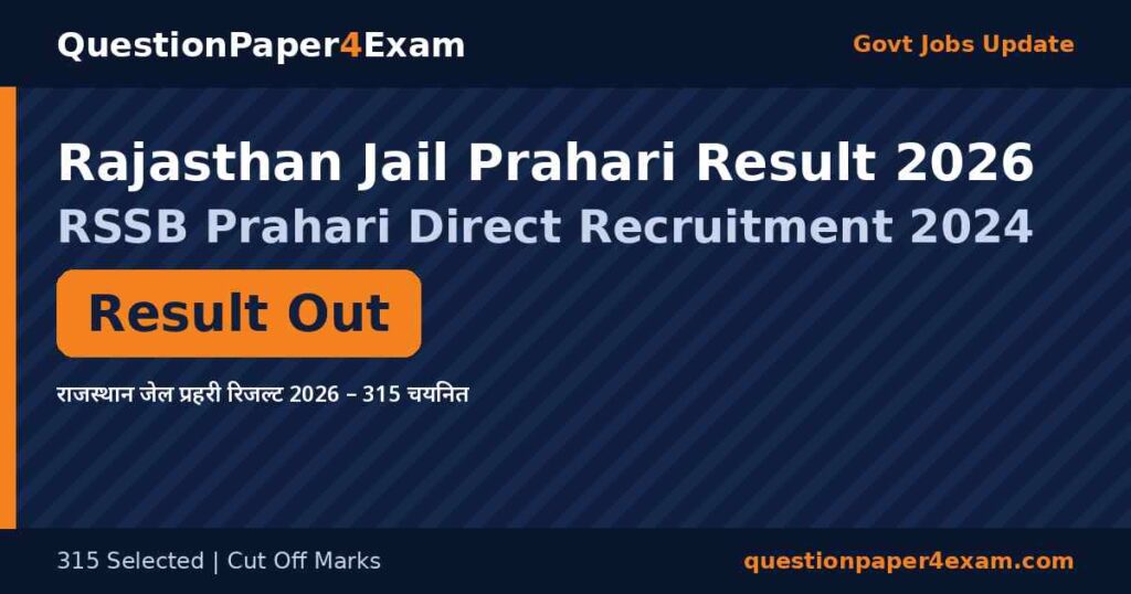 Rajasthan Jail Prahari Result 2026: 315 Selected, Cut Off