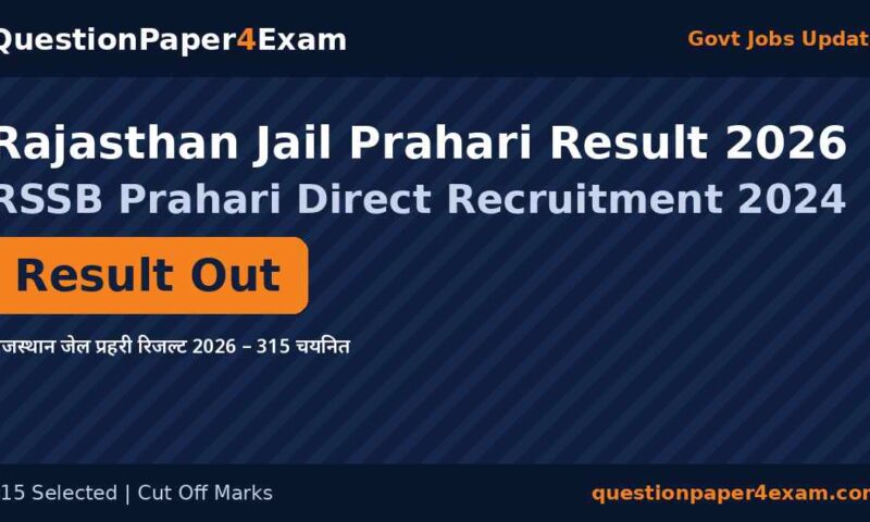Rajasthan Jail Prahari Result 2026: 315 Selected, Cut Off