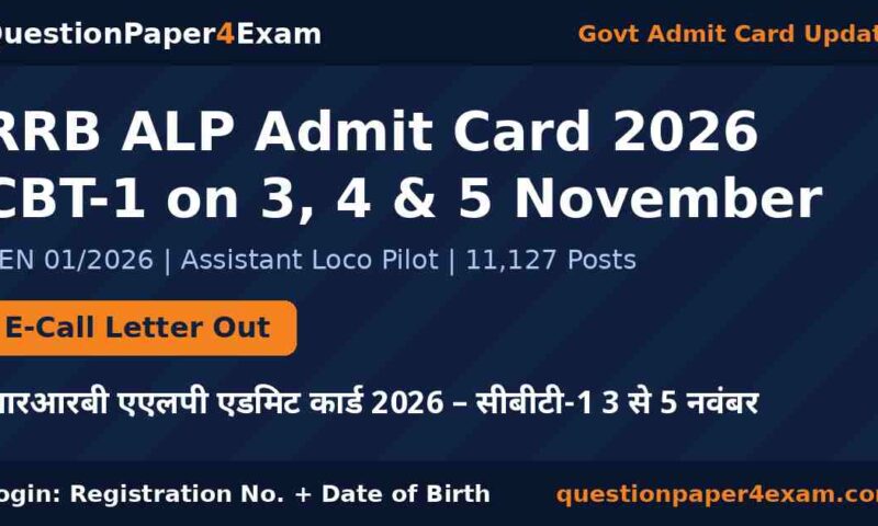 RRB ALP Admit Card 2026 Out: CBT-1 on 3 to 5 November