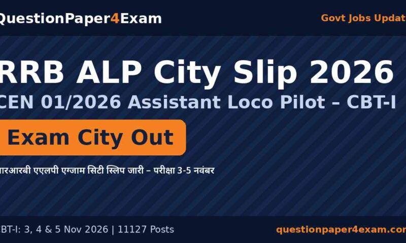 RRB ALP City Intimation Slip 2026 Out: CBT 3-5 Nov