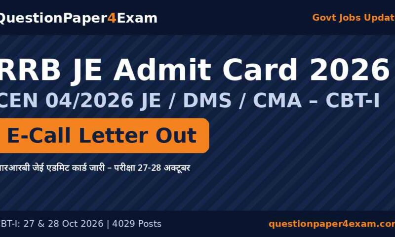 RRB JE Admit Card 2026 Out: CBT-I on 27-28 Oct